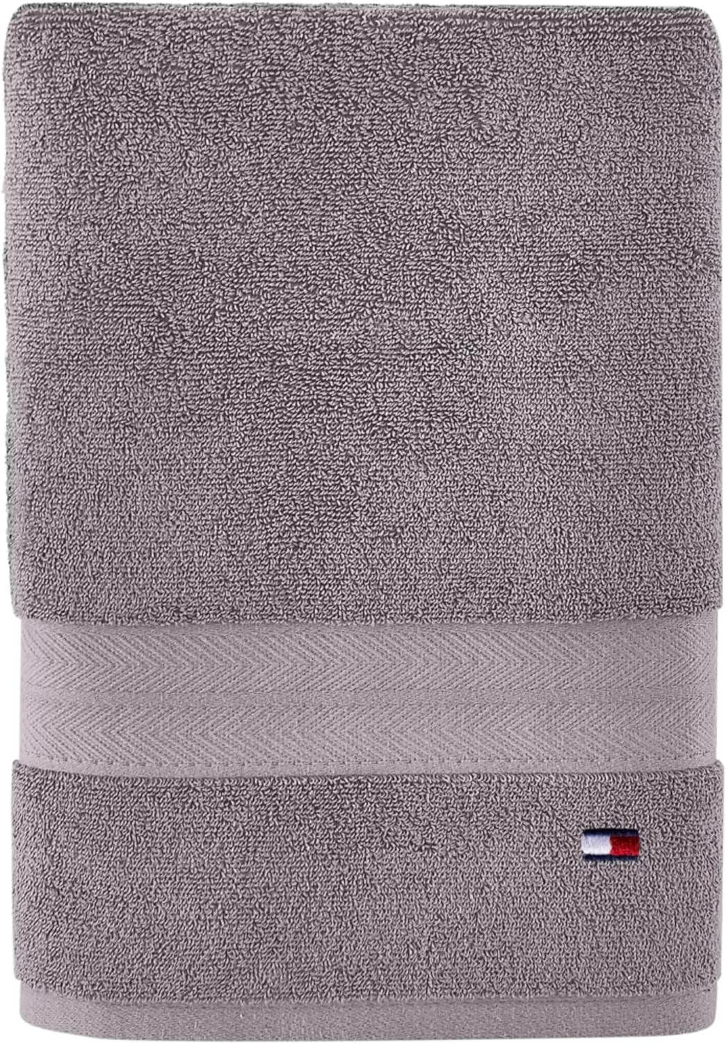 Tommy Hilfiger Modern American Solid Bath Towel, 30 X 54 Inches, 100% Cotton 574 GSM (Steel Grey)