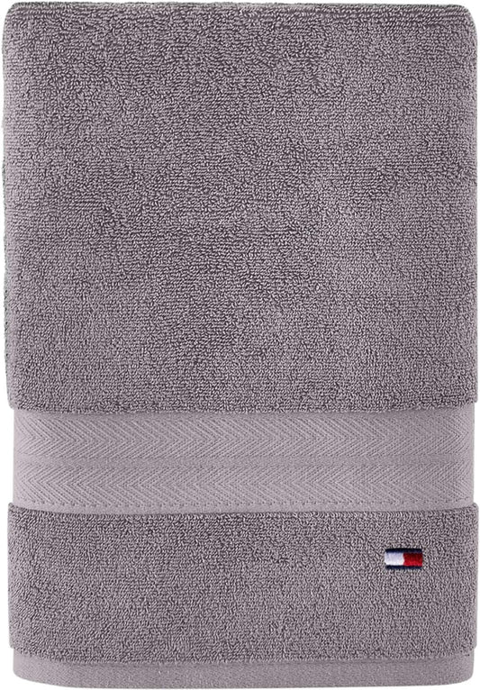Tommy Hilfiger Modern American Solid Bath Towel, 30 X 54 Inches, 100% Cotton 574 GSM (Steel Grey)