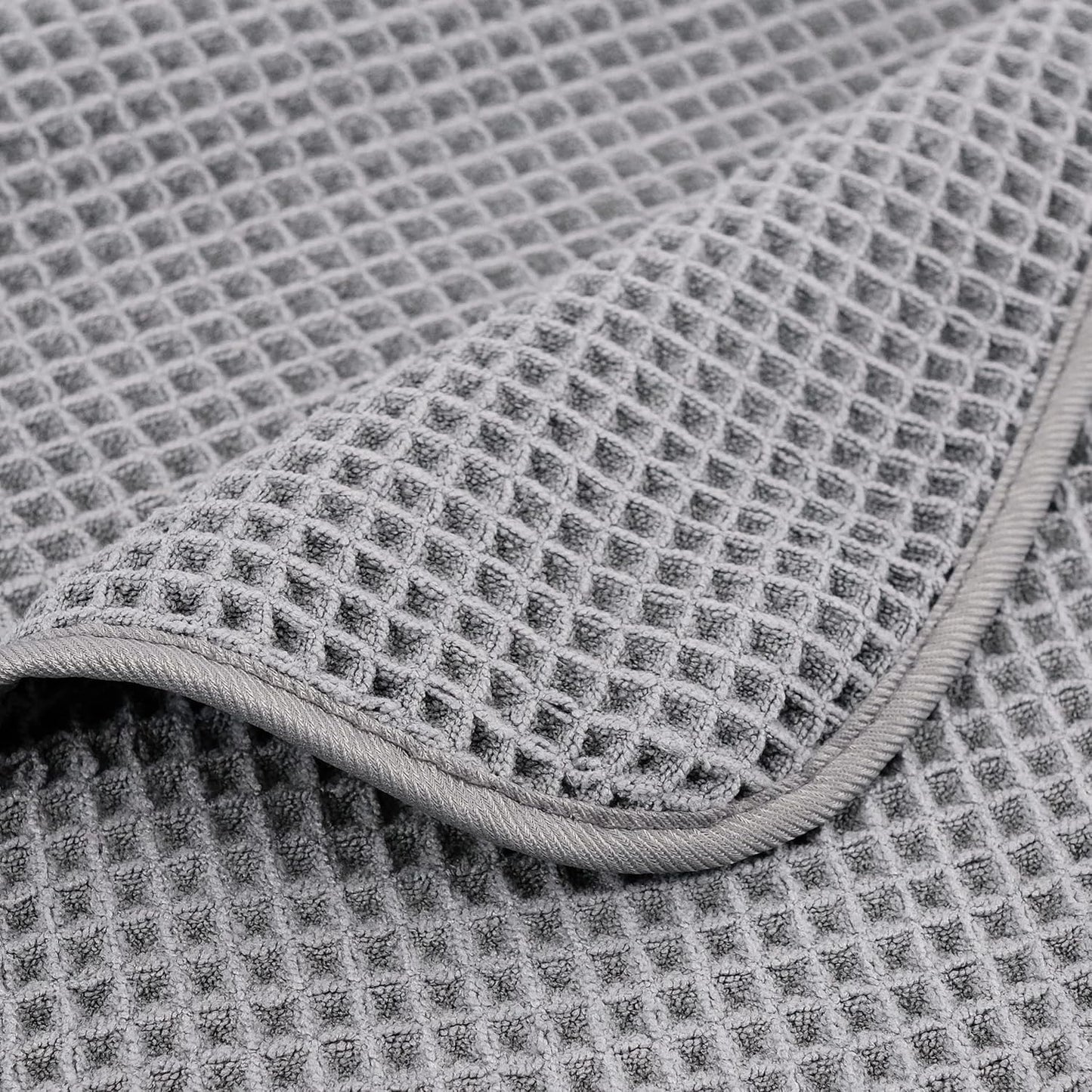 POLYTE Microfiber Oversize Quick Dry Lint Free Bath Towel, 60 x 30 in, 4 Pack (Gray, Waffle Weave)