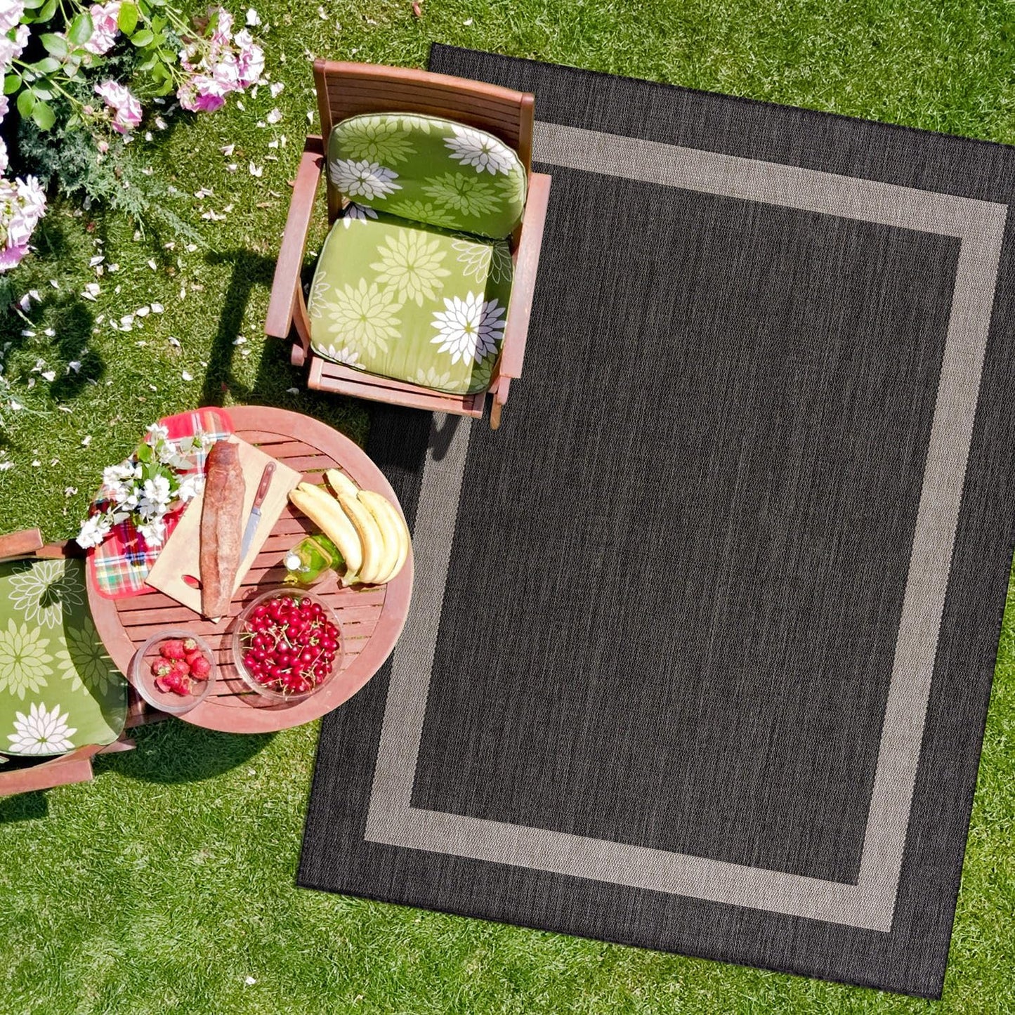 CAMILSON Outdoor Rug 8x10, Modern Outside Rugs for Patios Porches Waterproof Durable Washable Non-Shedding, Easy-to-Clean Indoor Outdoor Area Carpet (8 x 10, Bordered - Beige/White)