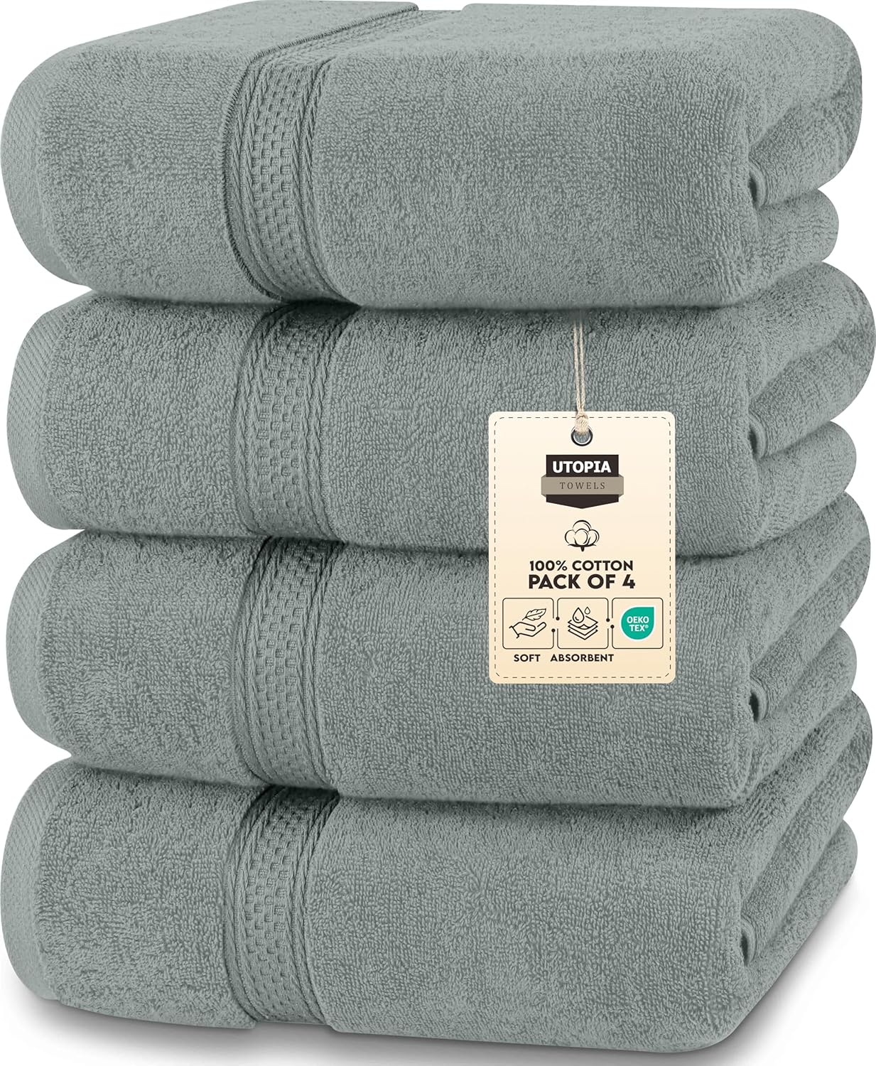Utopia Towels 4 Pack Premium Bath Towels Set, 27 by 54 Inches, 100% Ring Spun Cotton 600GSM, Lightweight and Highly Absorbent Quick Drying Towels, Perfect for Daily Use, Grey