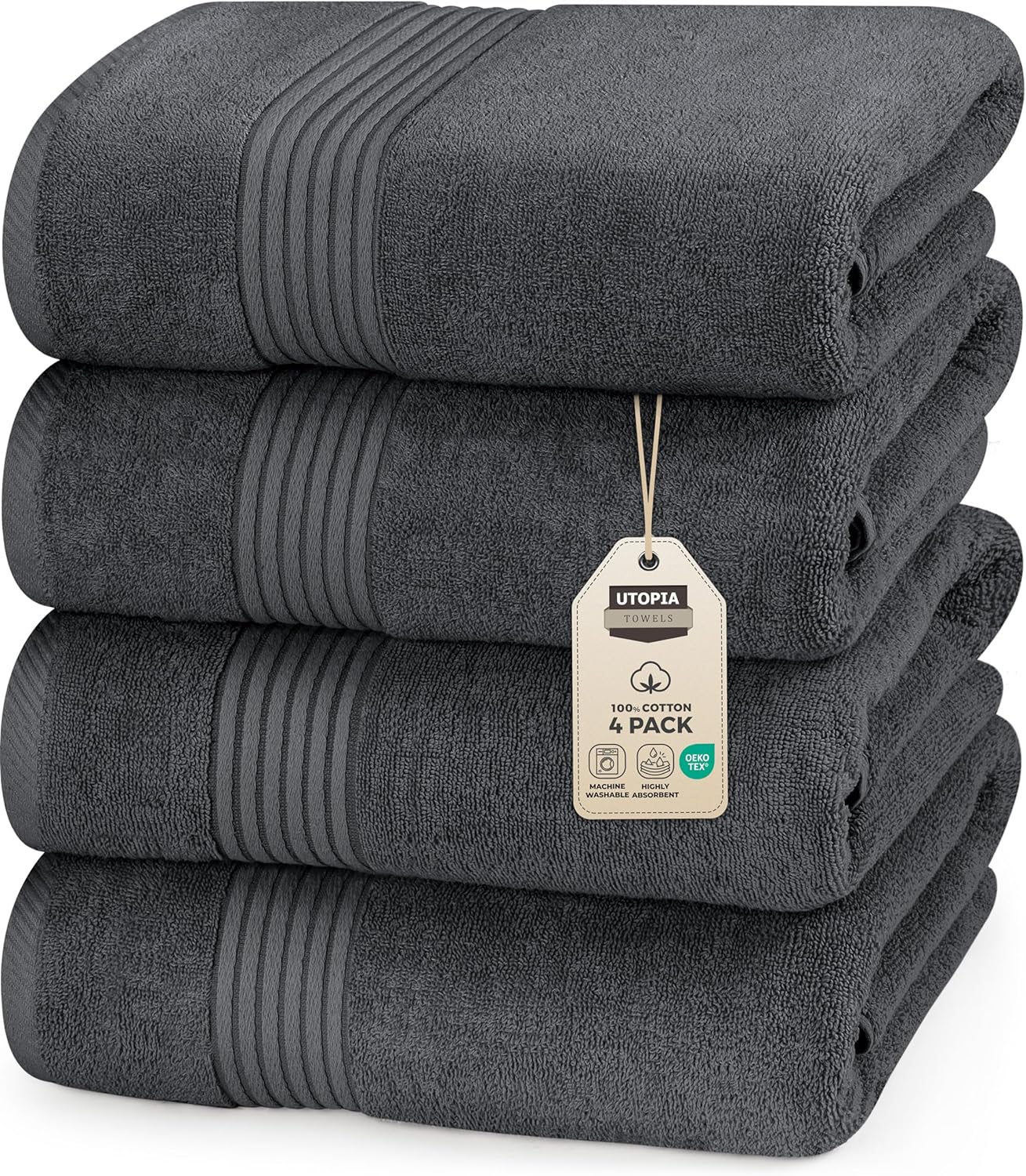 Utopia Towels 6 Pack Bath Towels Set, (27 x 54 Inches) 100% Ring Spun Cotton, Quick Dry, Highly Absorbent, Soft Feel Towels (White, Cool Grey, Turqoise, Sage Green, Navy, Beige)