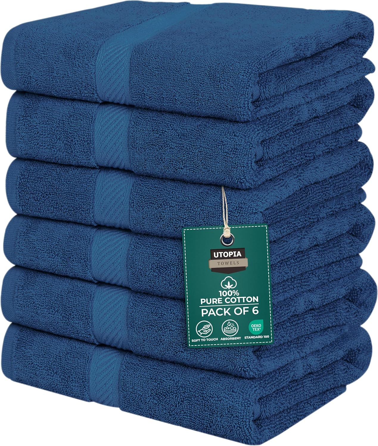 Utopia Towels 6 Pack Medium Bath Towel Set, 24 by 48 Inches, 500 GSM 100% Ring Spun Cotton, Lightweight and Highly Absorbent Quick Drying Premium Towels for Hotel, Spa and Bathroom, White