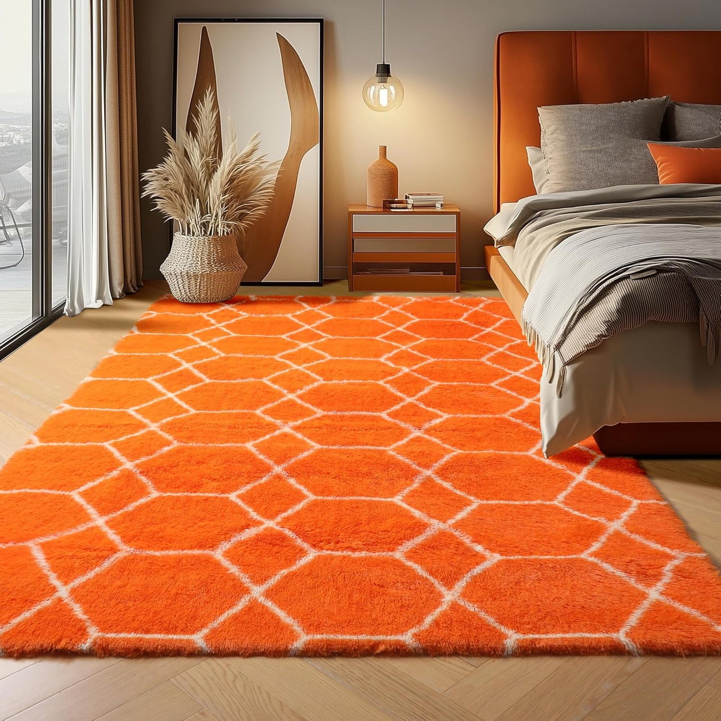 ONASAR Area Rugs for Bedroom Living Room, Washable 4x6 Fluffy Grey and White Floor Rug, Shaggy Geometric Soft Plush Fuzzy Carpet for Nursery Teen Playroom Dorm Office Home Decor Aesthetic