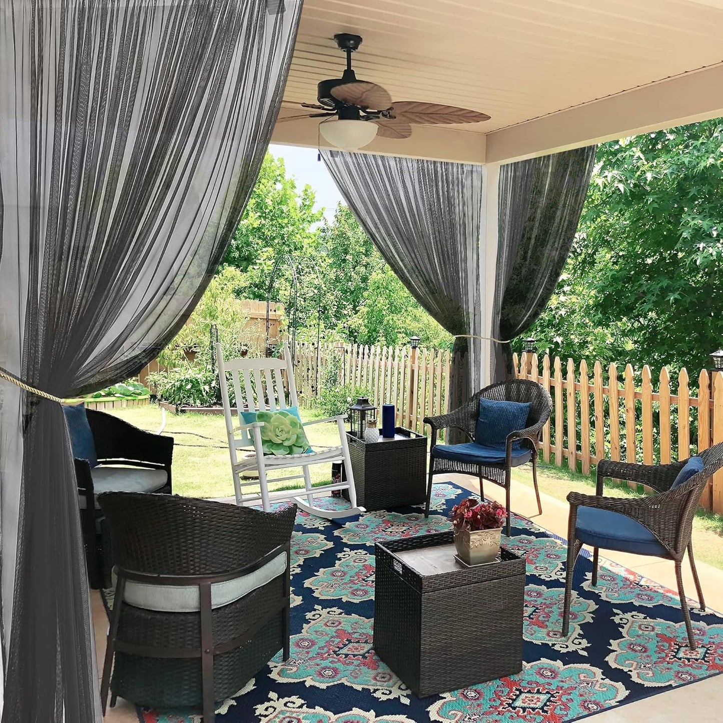 RYB HOME Outdoor Mosquito Net for Porch/Patio/Canopy/Gazebo - 2 Panels Waterproof Outdoor Sheer Tulle Curtains Mesh Net Privacy Drapes with DIY Adjustable Length, White, W118 x L98 inches