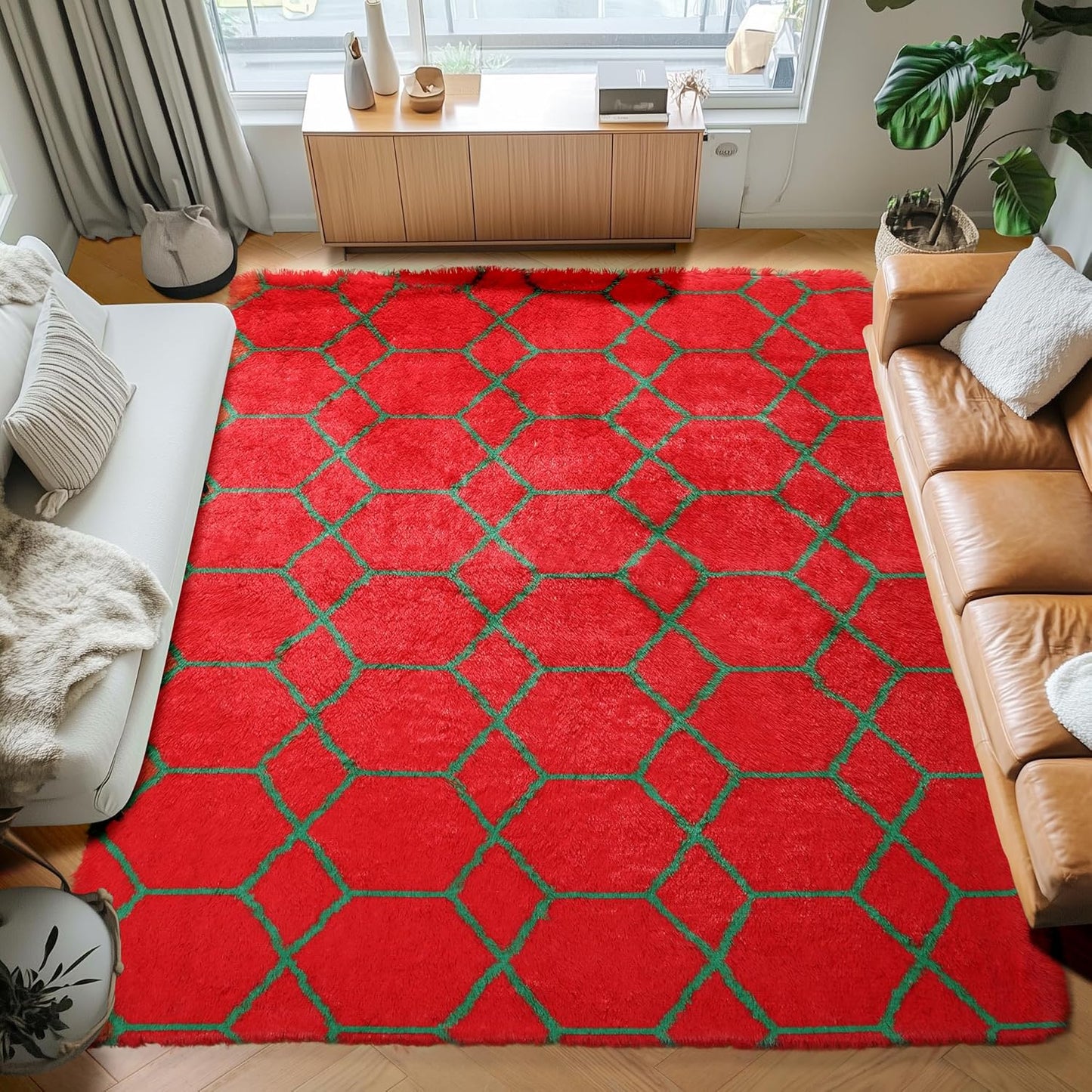 ONASAR Area Rugs for Bedroom Living Room, Washable 4x6 Fluffy Grey and White Floor Rug, Shaggy Geometric Soft Plush Fuzzy Carpet for Nursery Teen Playroom Dorm Office Home Decor Aesthetic