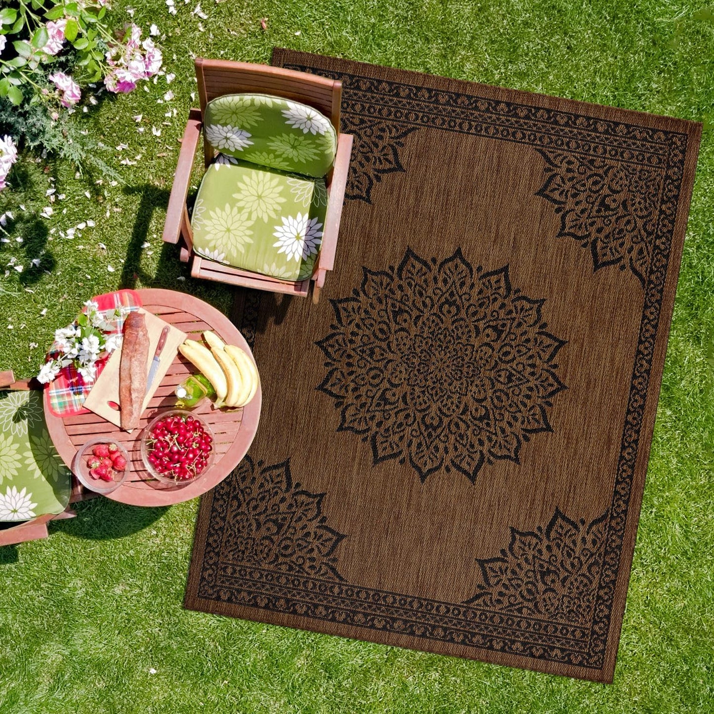 CAMILSON Outdoor Rug 8x10, Modern Outside Rugs for Patios Porches Waterproof Durable Washable Non-Shedding, Easy-to-Clean Indoor Outdoor Area Carpet (8 x 10, Bordered - Beige/White)