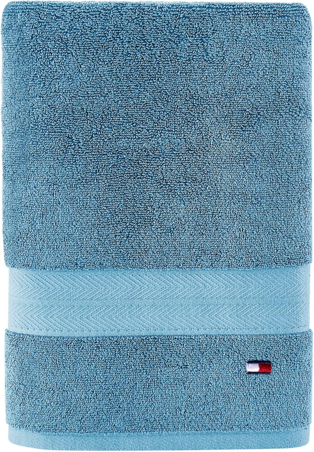 Tommy Hilfiger Modern American Solid Bath Towel, 30 X 54 Inches, 100% Cotton 574 GSM (Steel Grey)