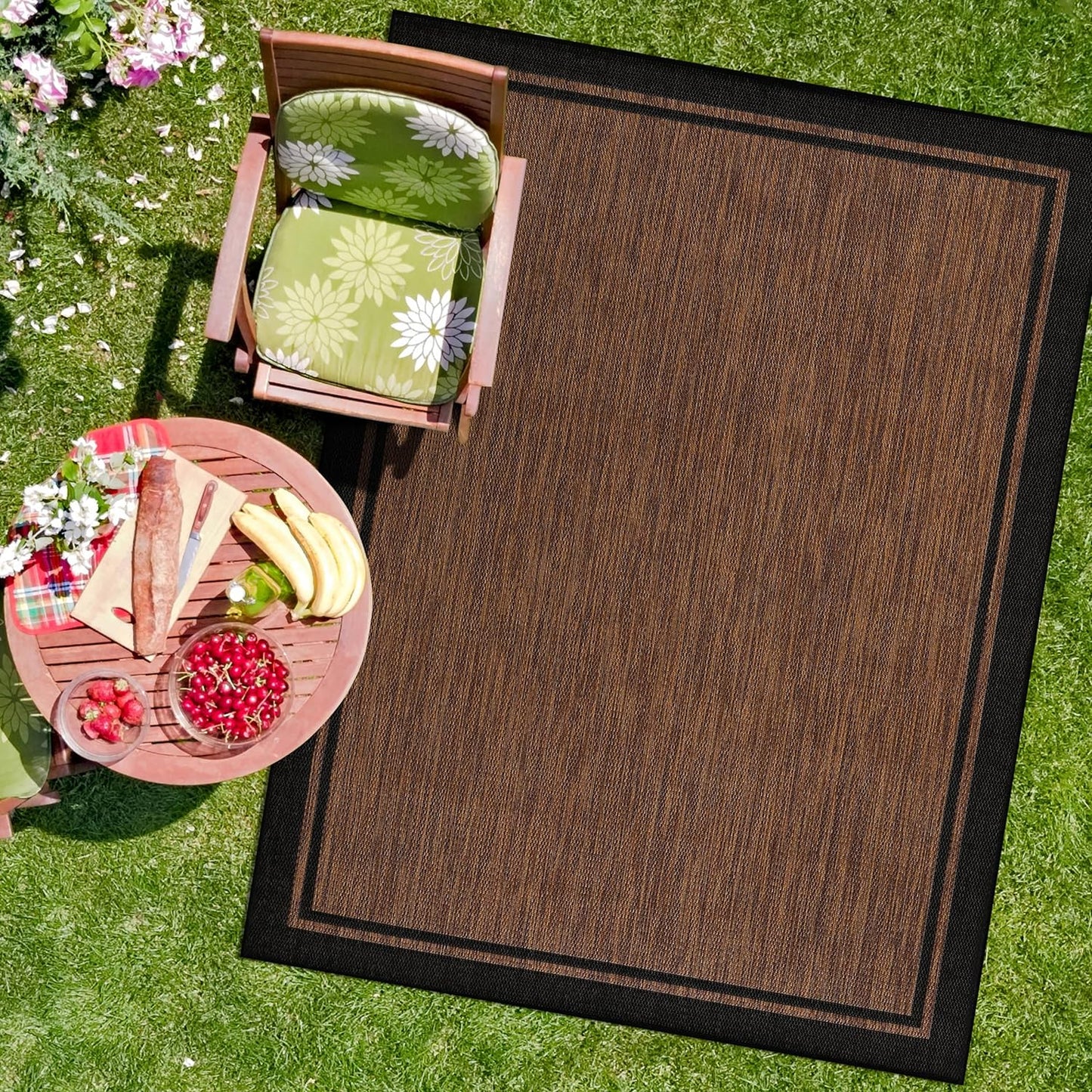 CAMILSON Outdoor Rug 8x10, Modern Outside Rugs for Patios Porches Waterproof Durable Washable Non-Shedding, Easy-to-Clean Indoor Outdoor Area Carpet (8 x 10, Bordered - Beige/White)